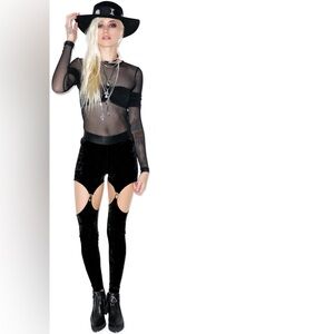 Widow Black Velvet Suspender Leggings size L Brand New